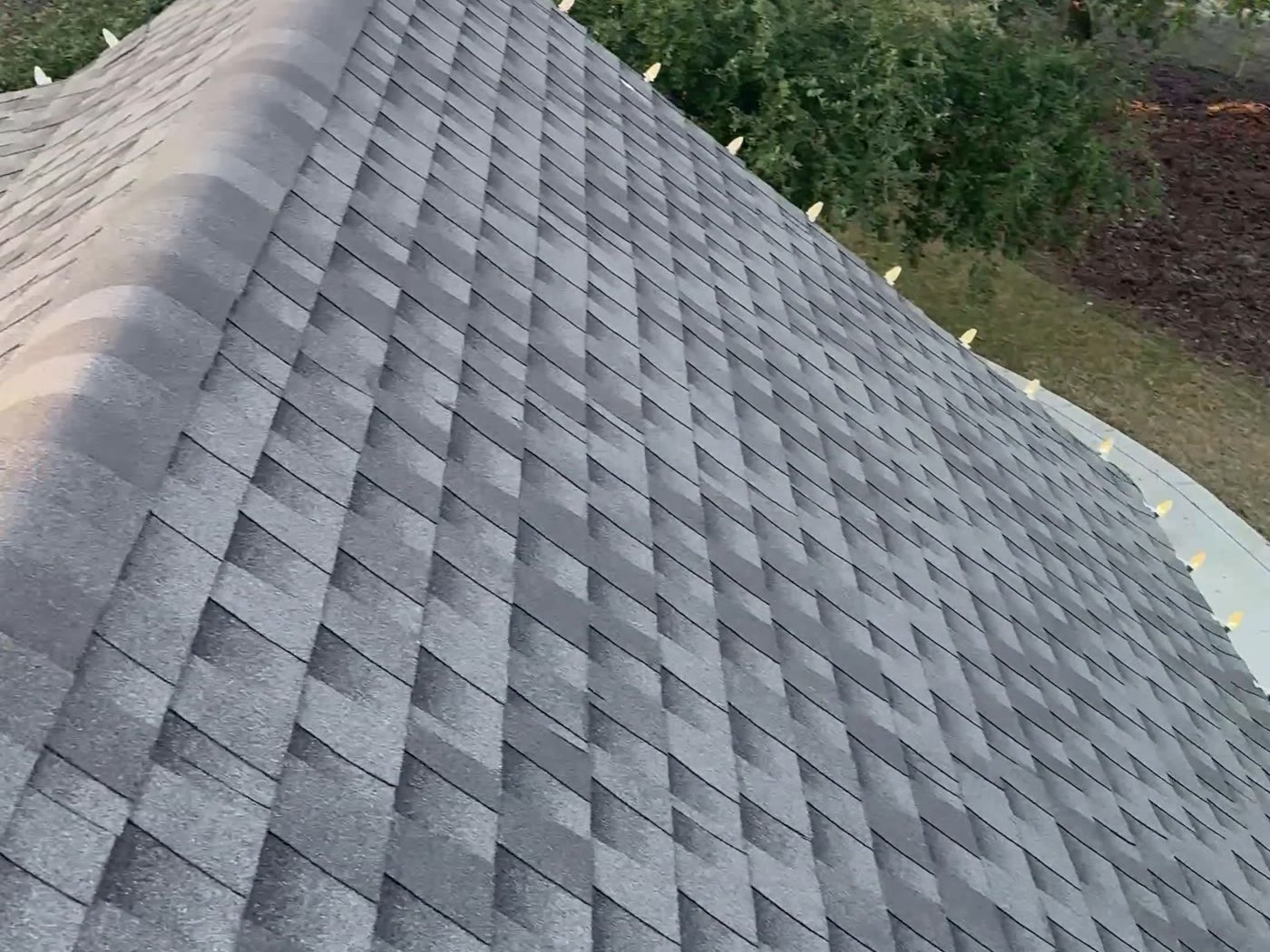 View along a roof ridge showing installed C9 light clips